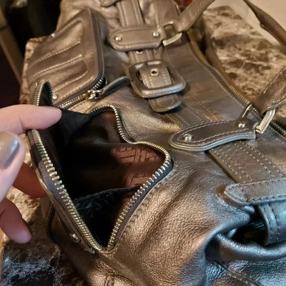 Cole Haan | Slouchy  Roomy Silver Metallic Leather Shoulder Bag - Picture 10 of 16